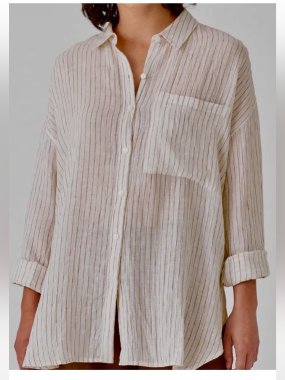Eileen Fisher 100% Organic Linen Long Sleeve Oversized Button Up Tunic Size M